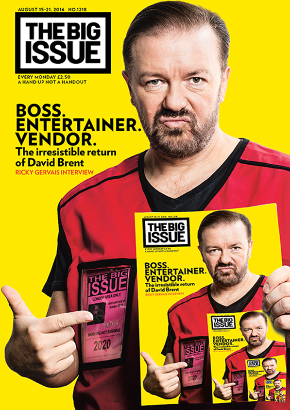 Boss. Entertainer. Vendor. The irresistible return of David Brent. Ricky Gervais talks to The Big Issue