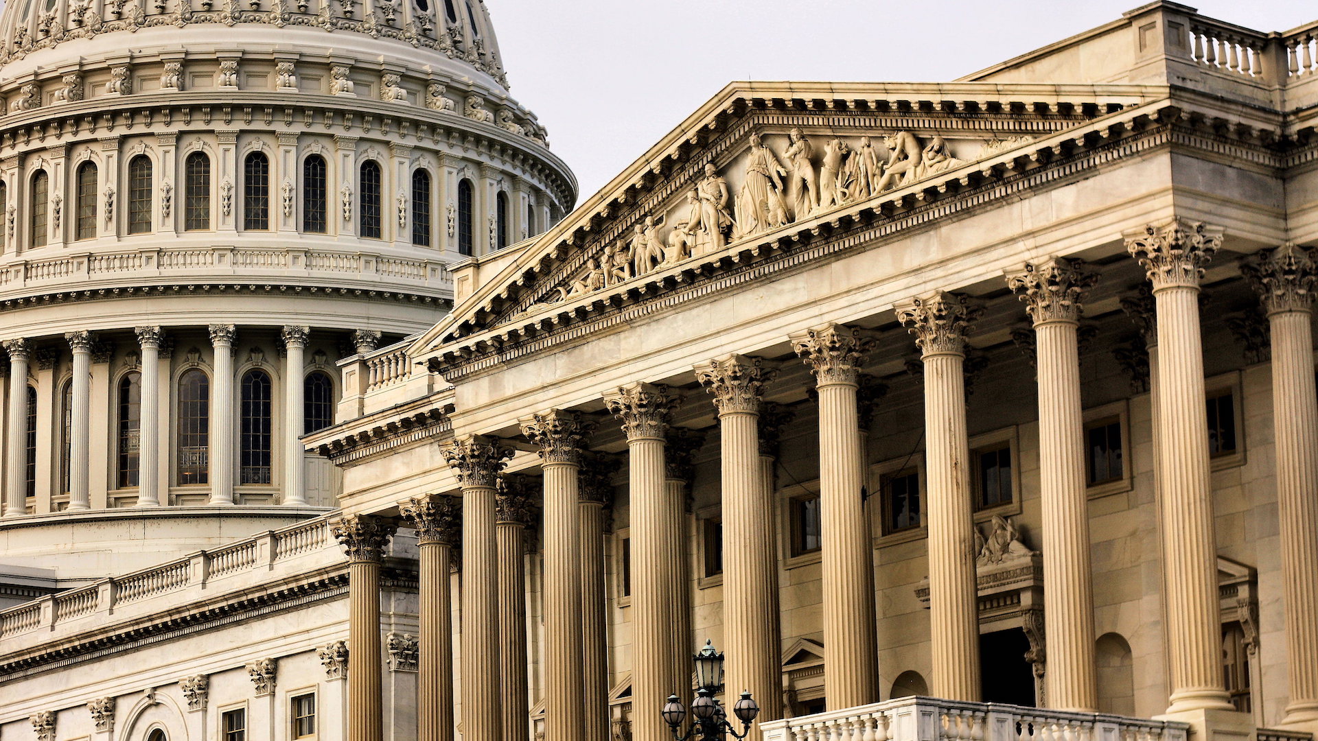 A look at the east front of the US Capitol from the Senate wing