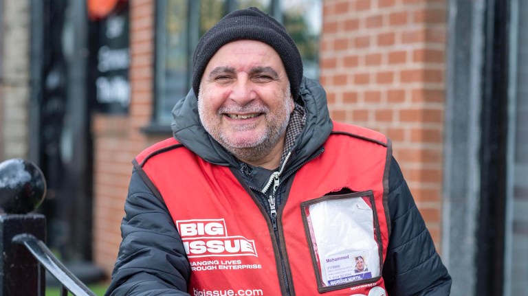 Big Issue vendor, Mohammed Iqbal in Crosspool, Sheffield