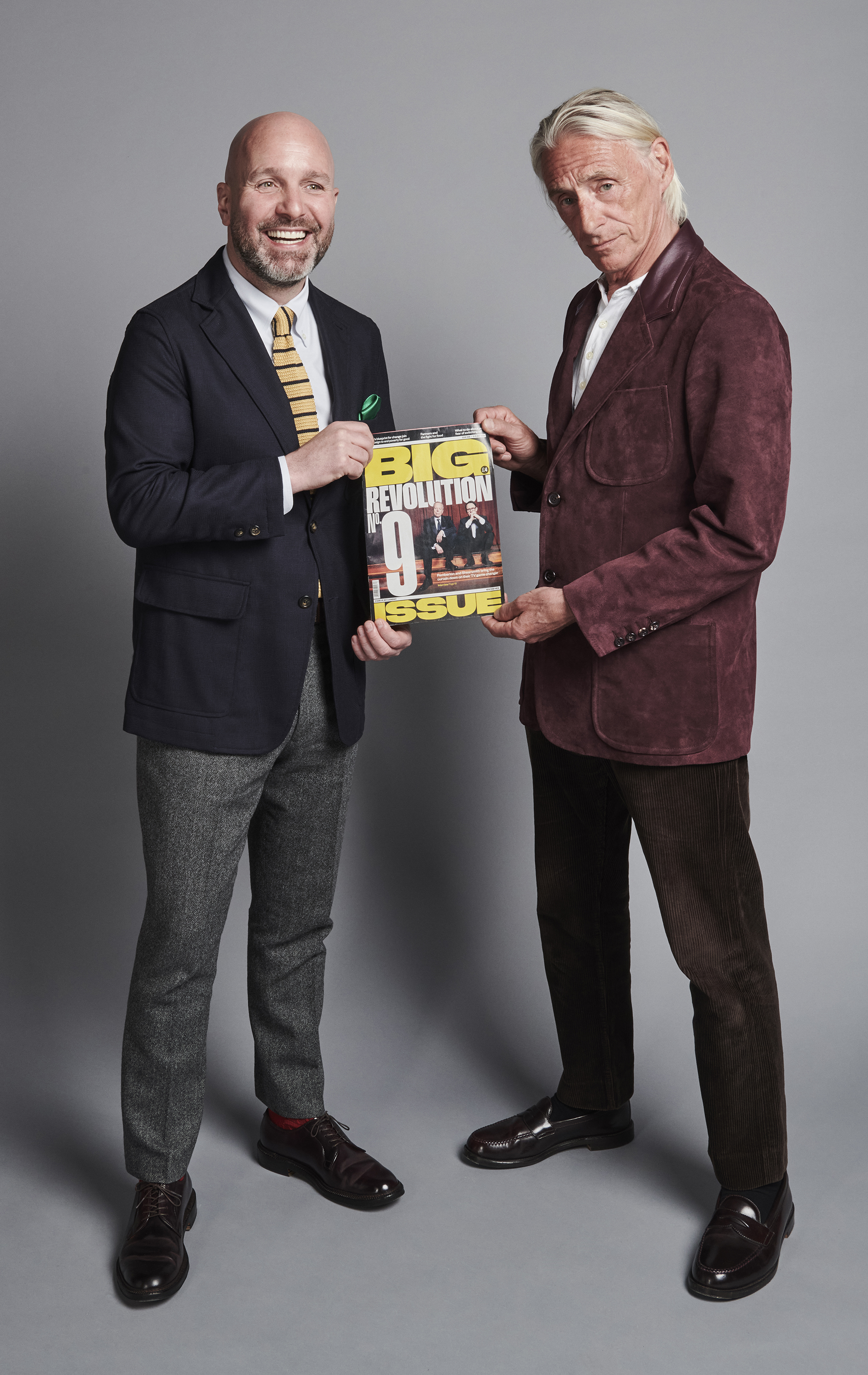 Paul Weller and Johnny Harris with a copy of the Big Issue