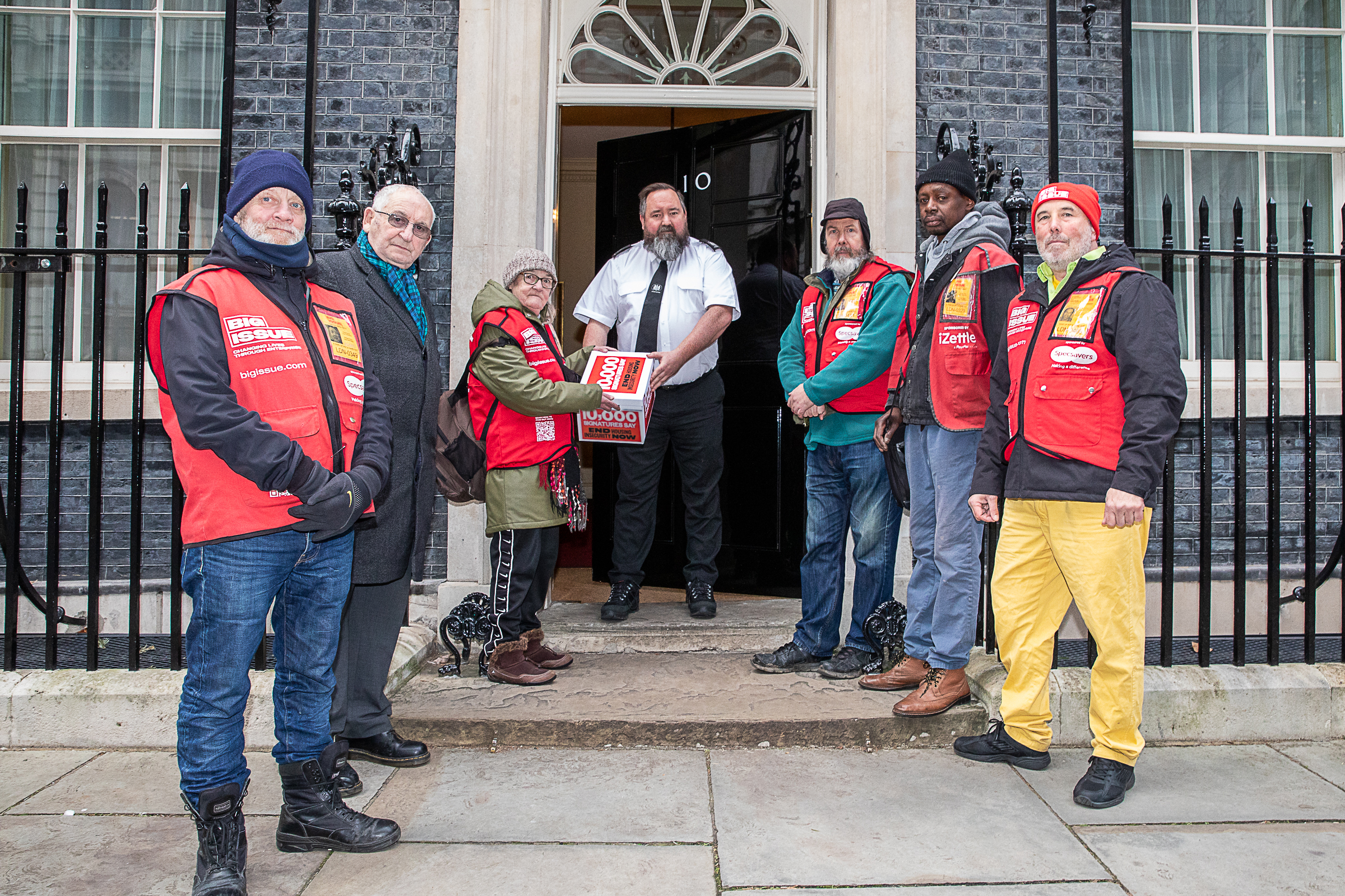 A group of Big Issue vendors at 10 Downing Street