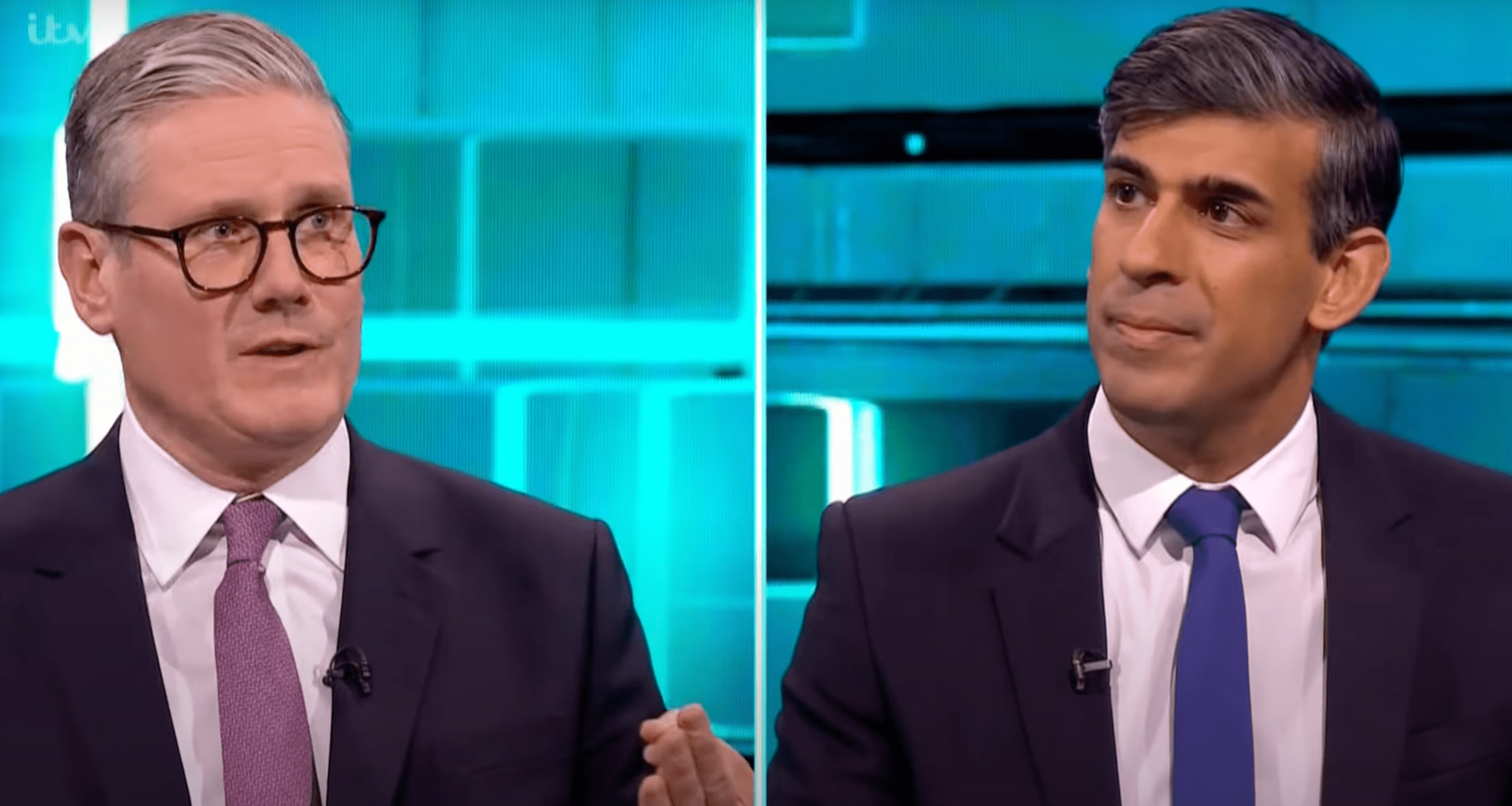 Keir Starmer and Rishi Sunak during the first TV debate of the 2024 general election campaign