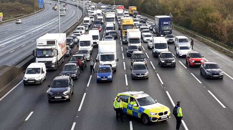 Traffic on the M25 during a Just Stop Oil protest