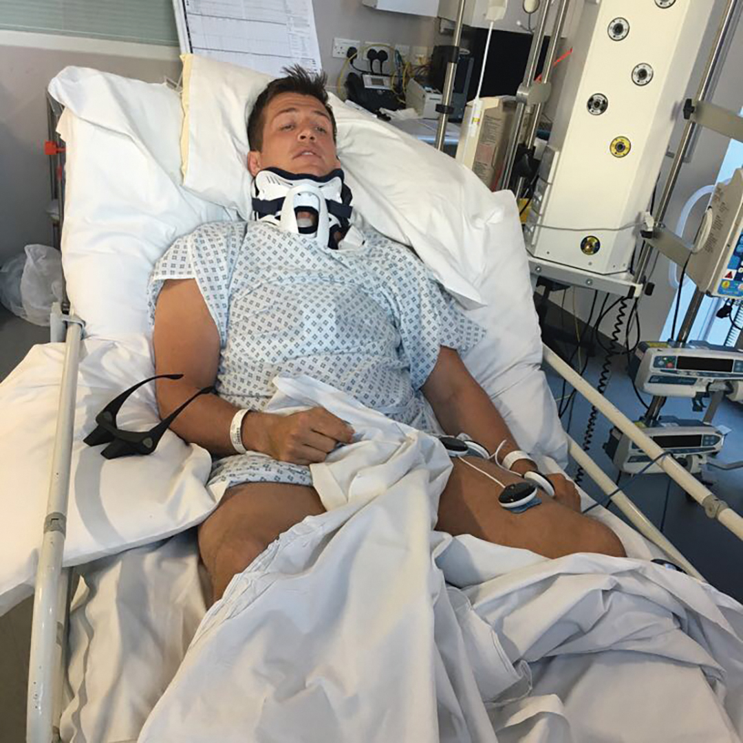 Ed Jackson in hospital after his accident in 2017