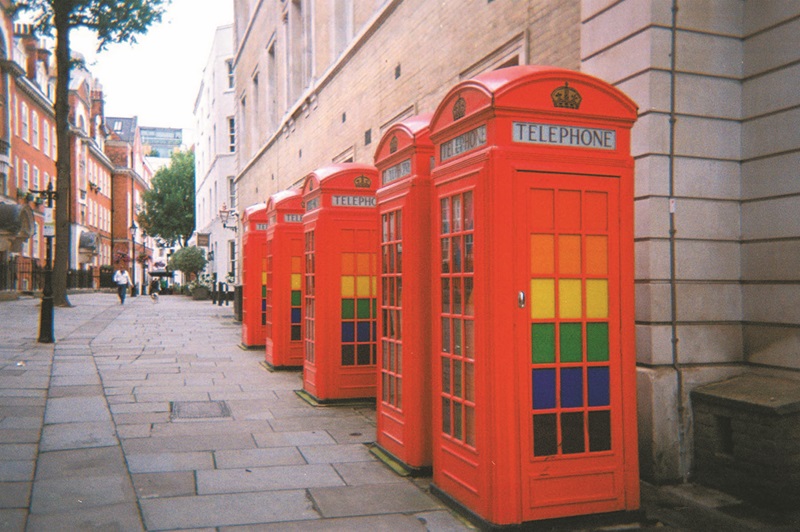 rainbow phone boxes in London