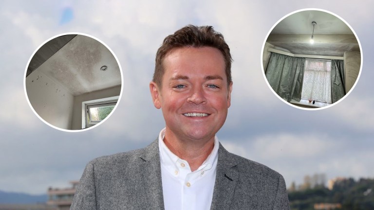 Television presenter Stephen Mulhern with inset photos of mould at properties he rents out