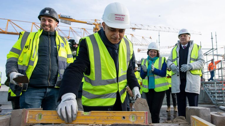 Mayor of London Sadiq Khan on a building site