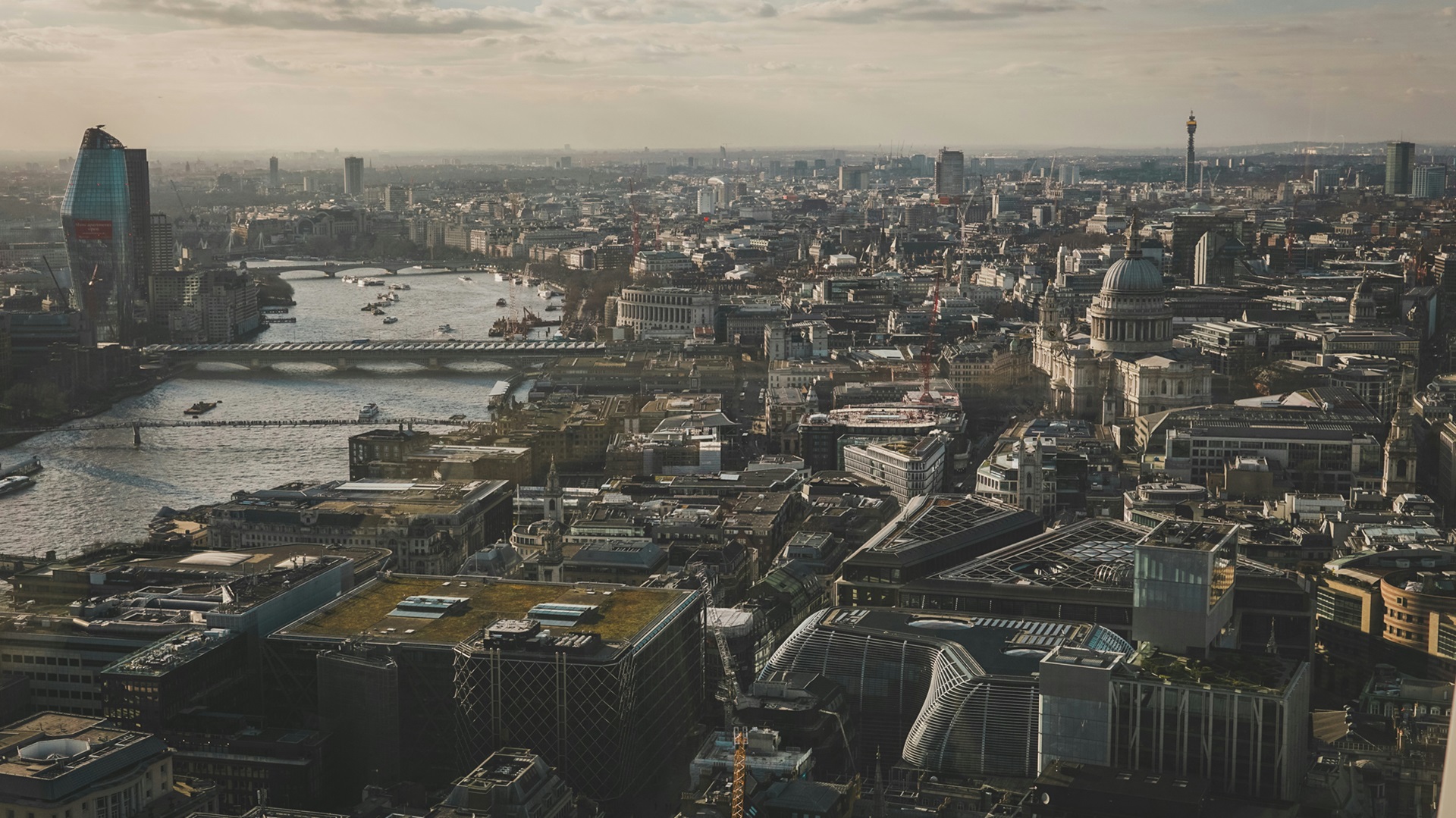 An aerial shot of central London