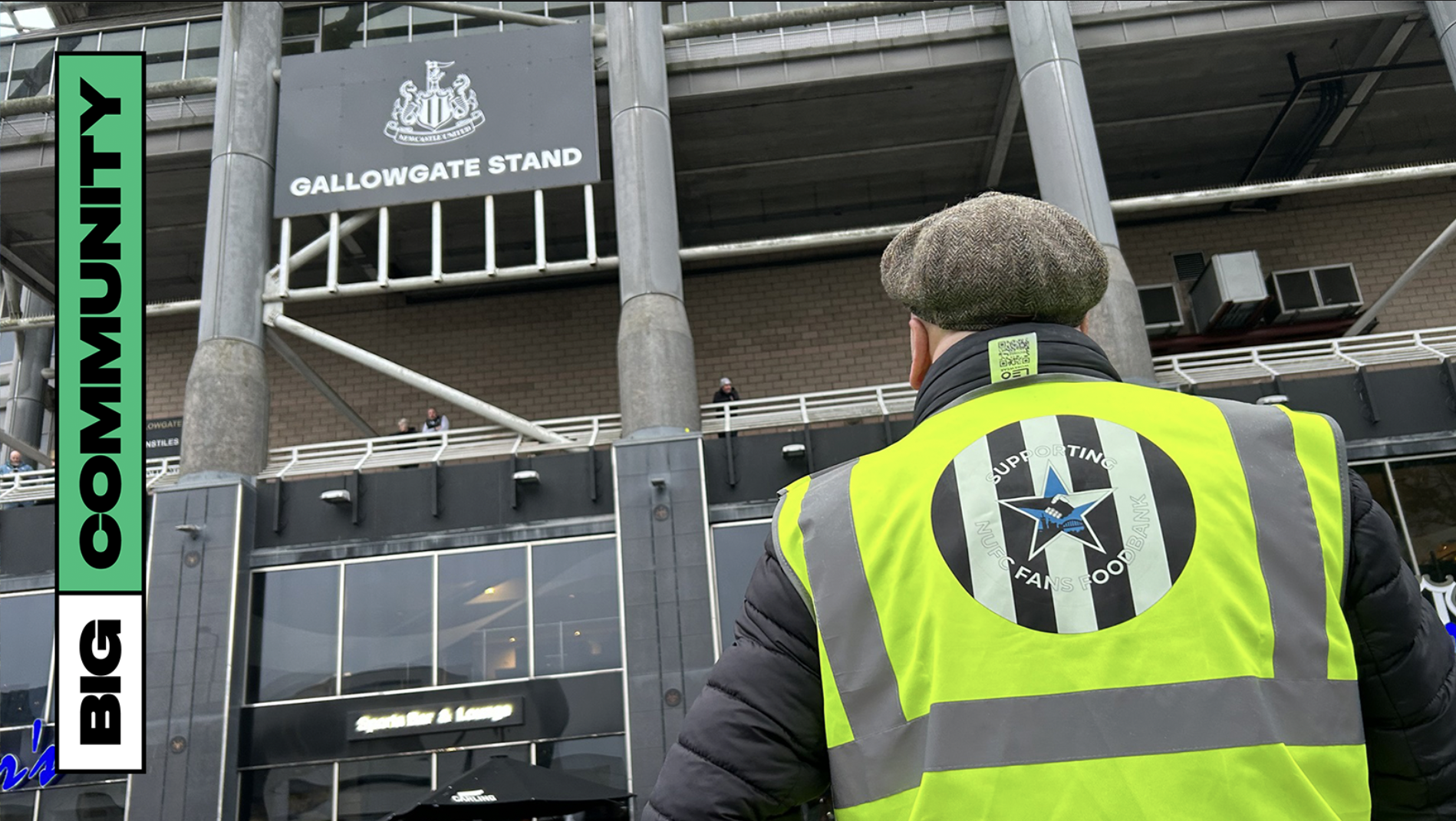 NUFC Fans Foodbank volunteer outside Newcastle United St James' Park stadium