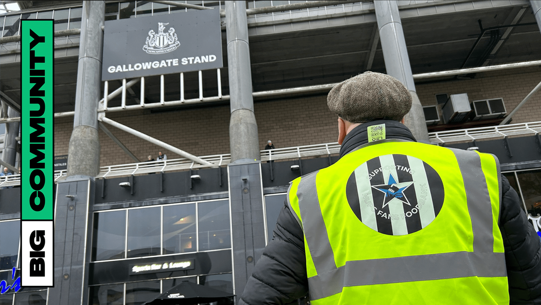 NUFC Fans Foodbank volunteer outside Newcastle United St James' Park stadium