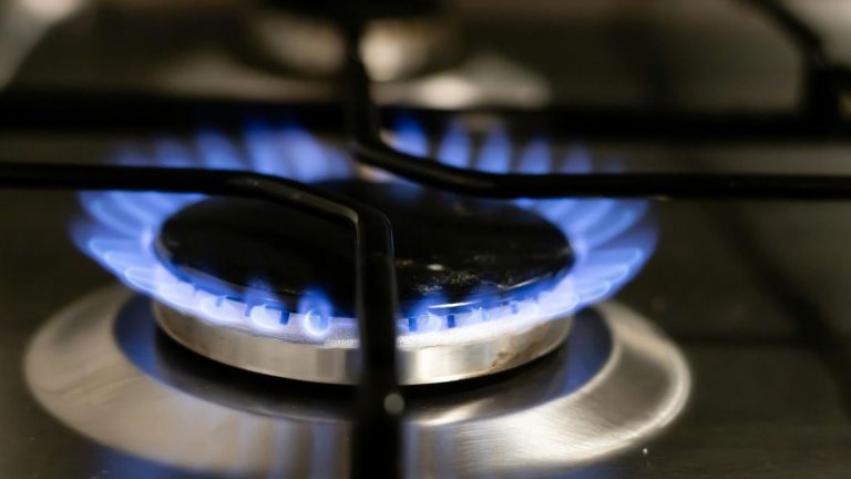 Close-up shot of a gas hob