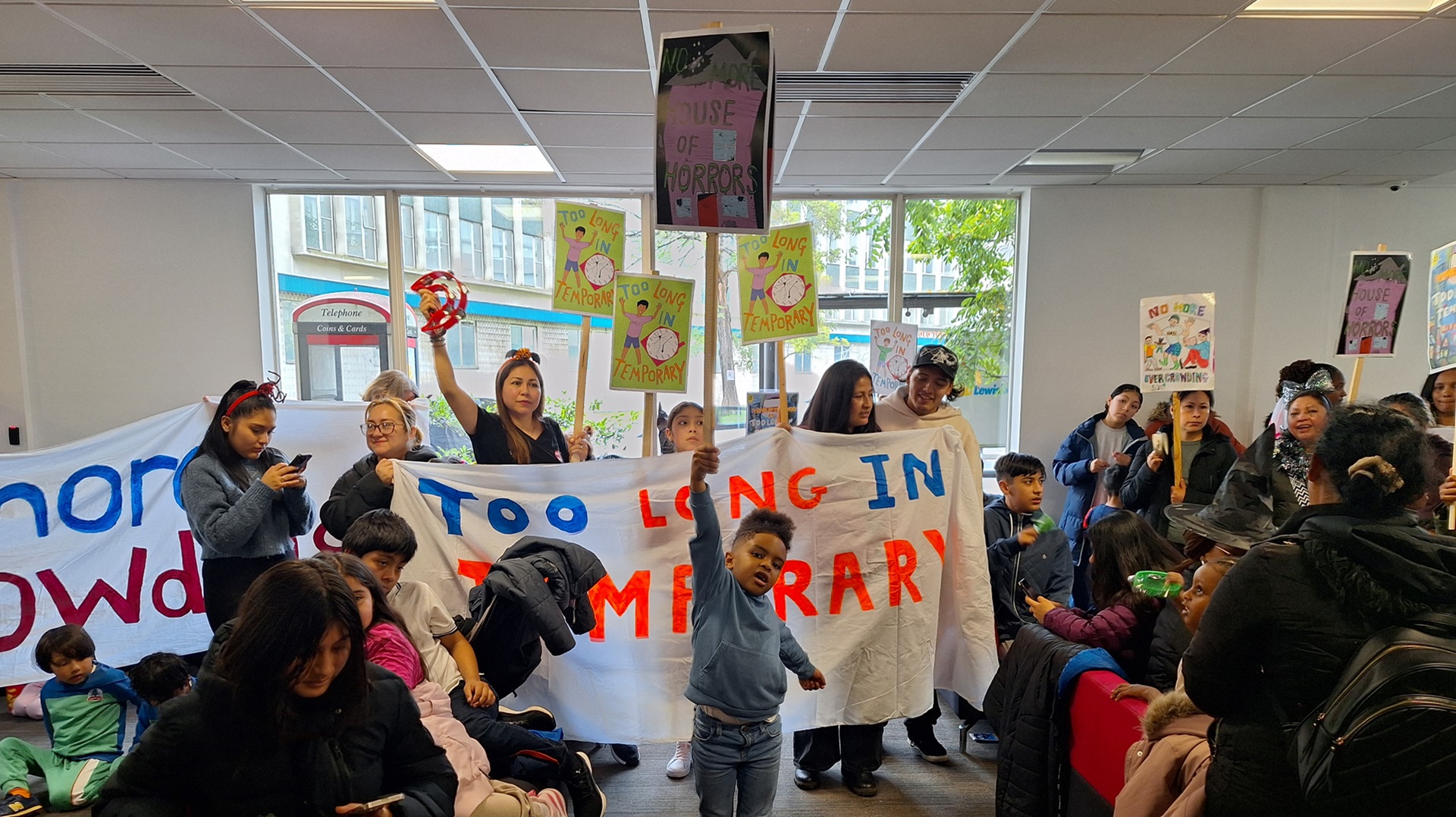 Homeless families at a protest about council housing