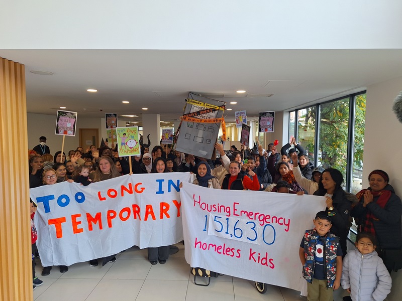 Protesters inside a London council's housing offices