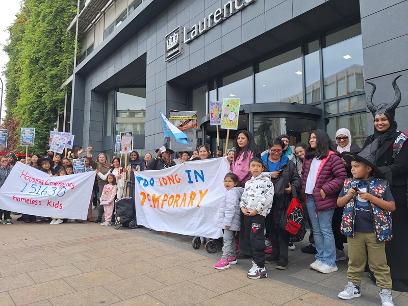 Protesters outside a London council's housing offices