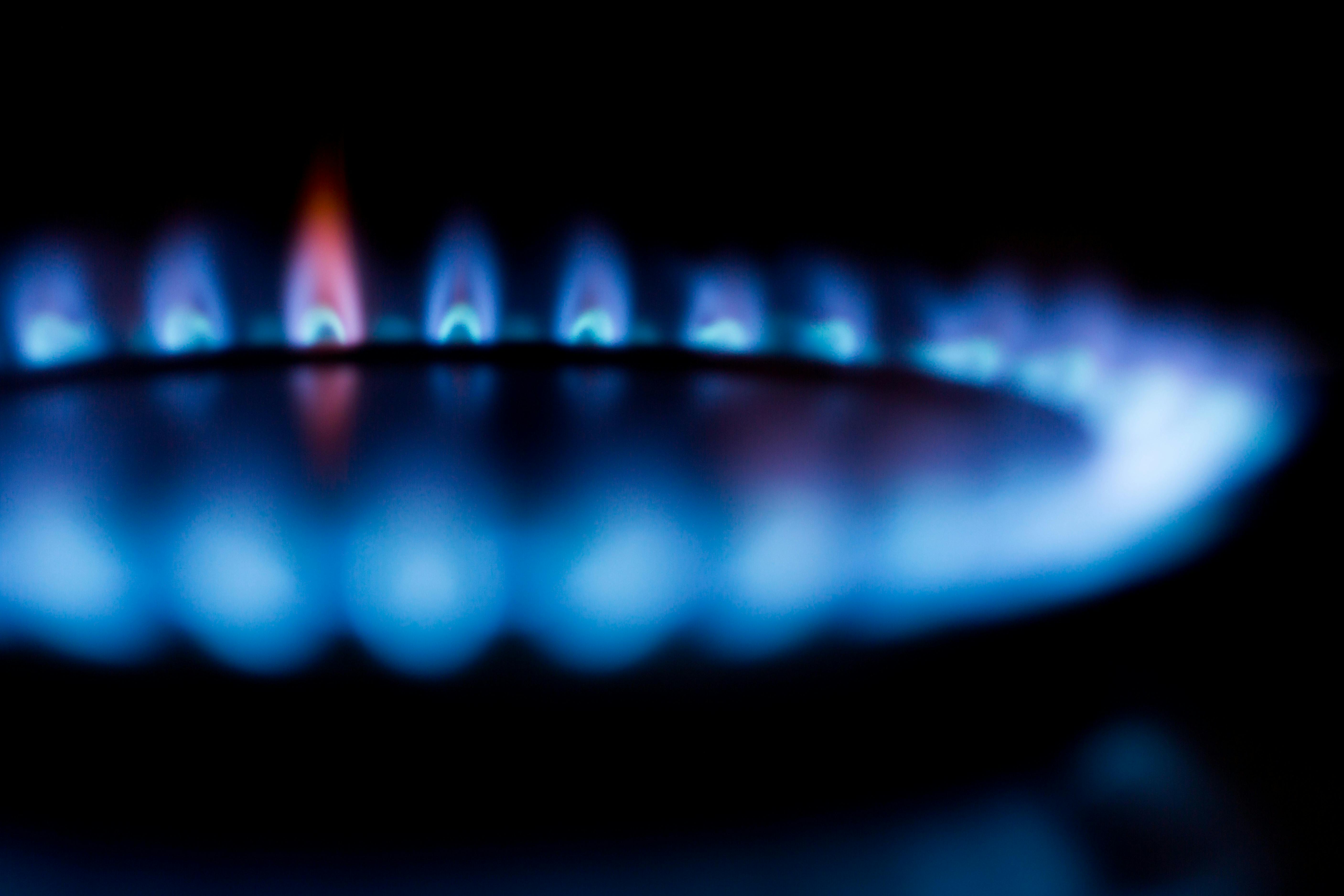 Blue flames from a gas hob