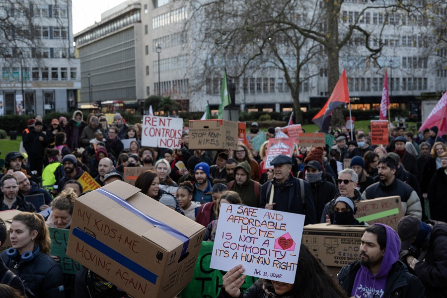 Renters hold a protest in London