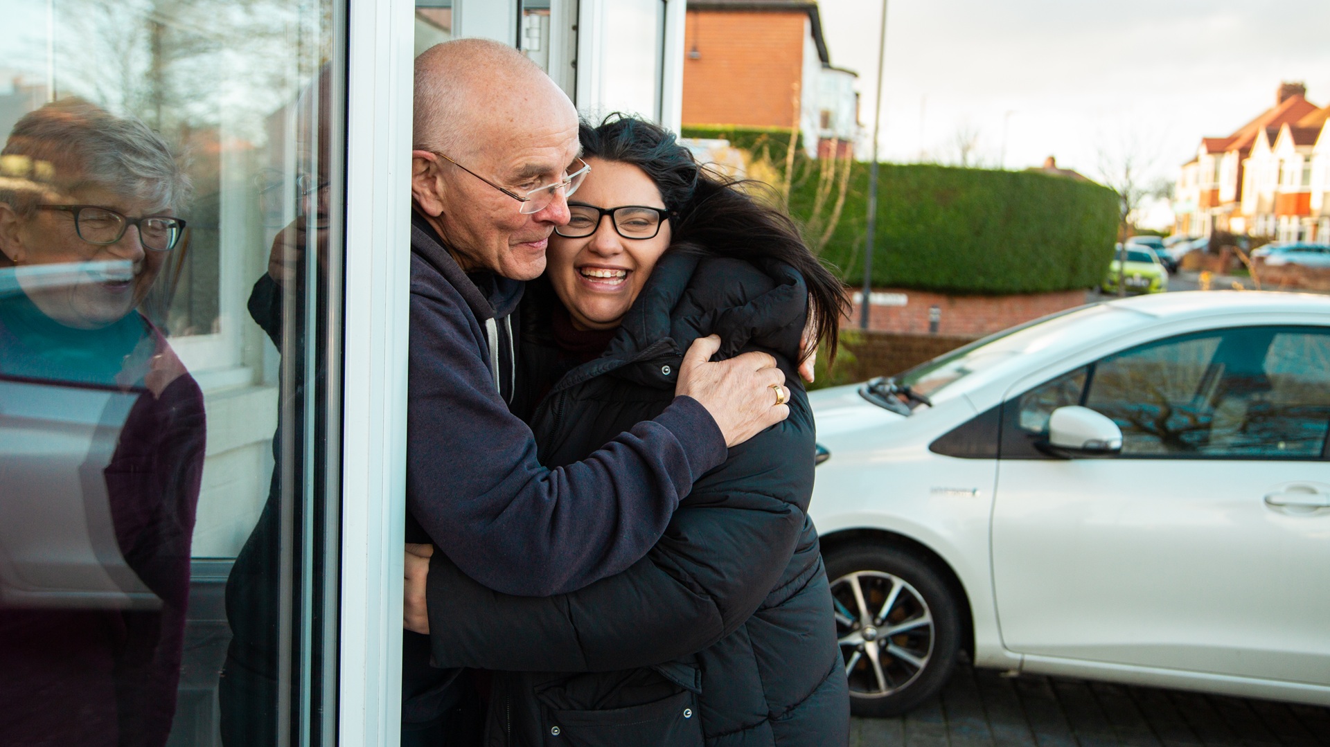 Mark Bryant greets Yasmina at the door of his Whitley Bay home