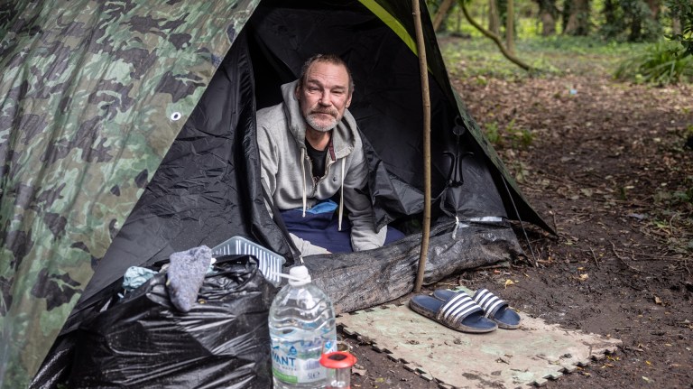 A man in a tent