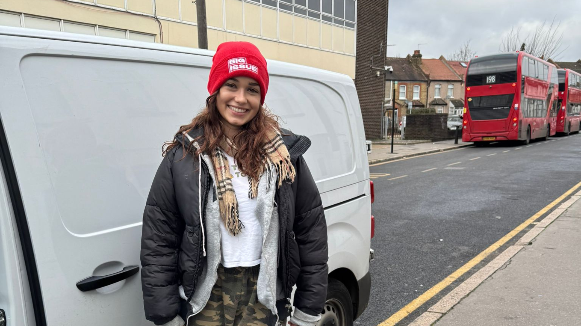 Actor Rose Williams helps with Big Issue deliveries in London