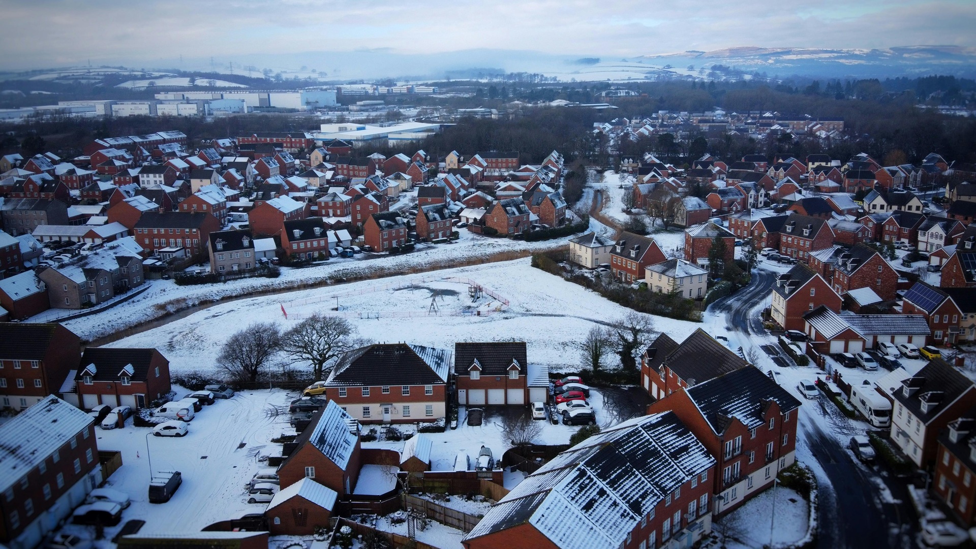 snow covered houses