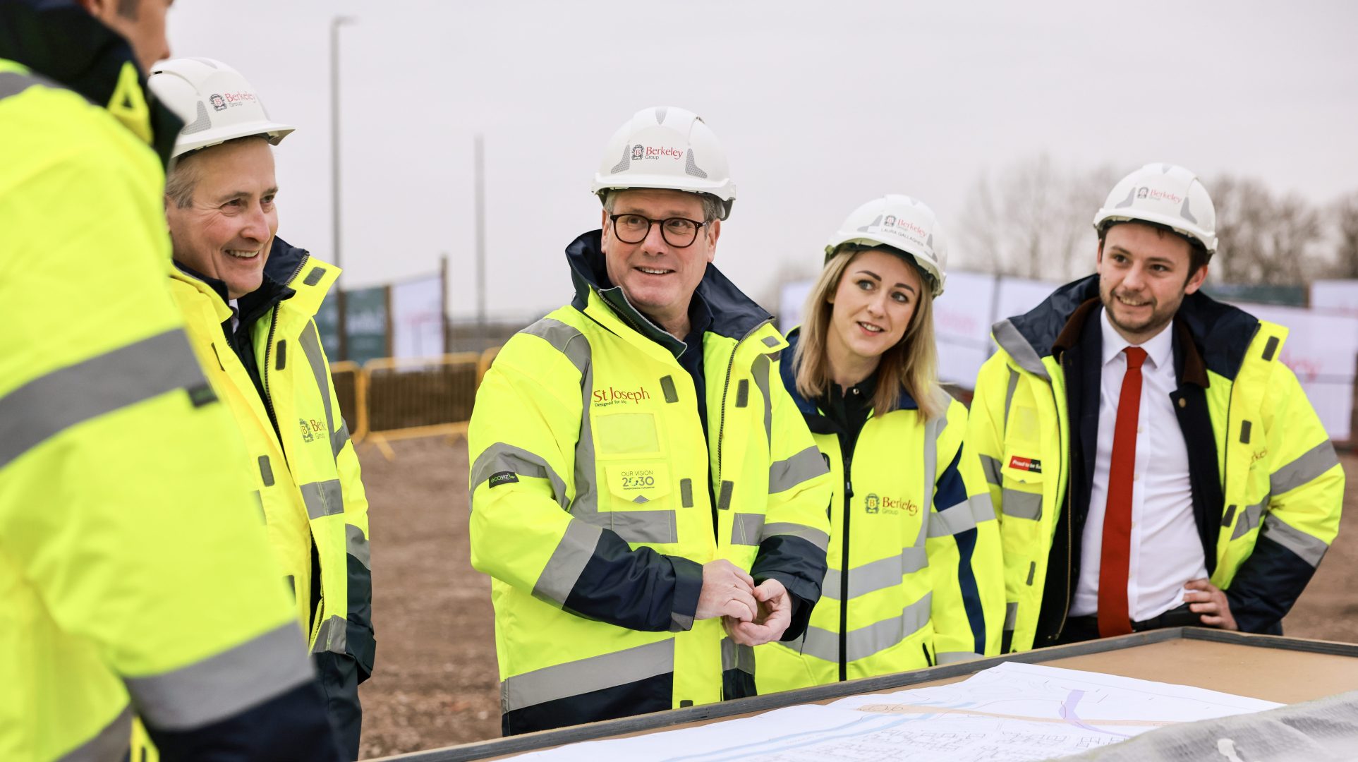 Prime minister Keir Starmer in a hard hat on a building site