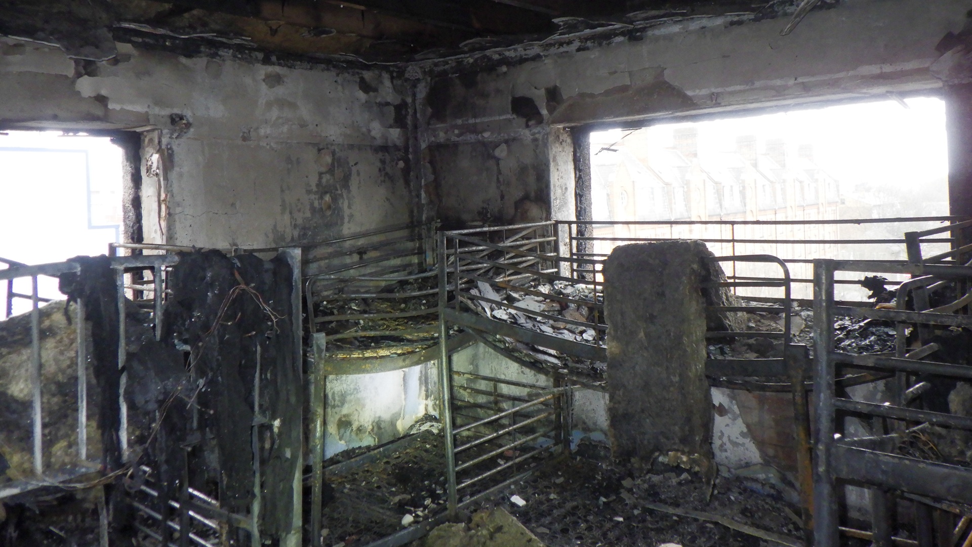 The damage following a deadly fire at Maddocks House in Shadwell